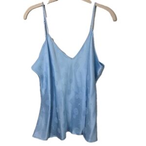 Vintage Soft Surroundings Silk Baby Blue V Back Camisole Top Size XL Asian Motif